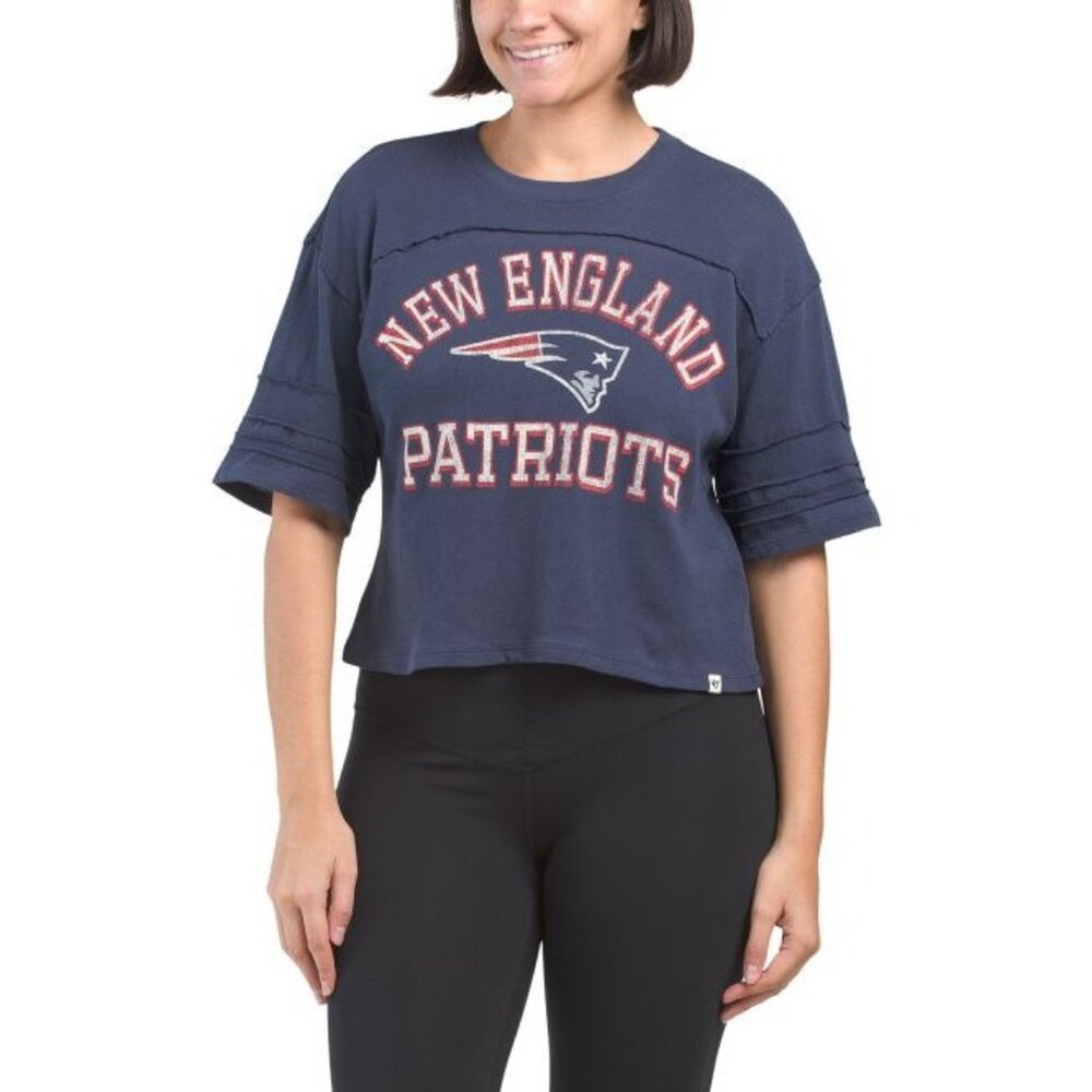 New England Patriots NFL Women's Cropped T-Shirt By 47 Brand Large New with Tag - Picture 1 of 2